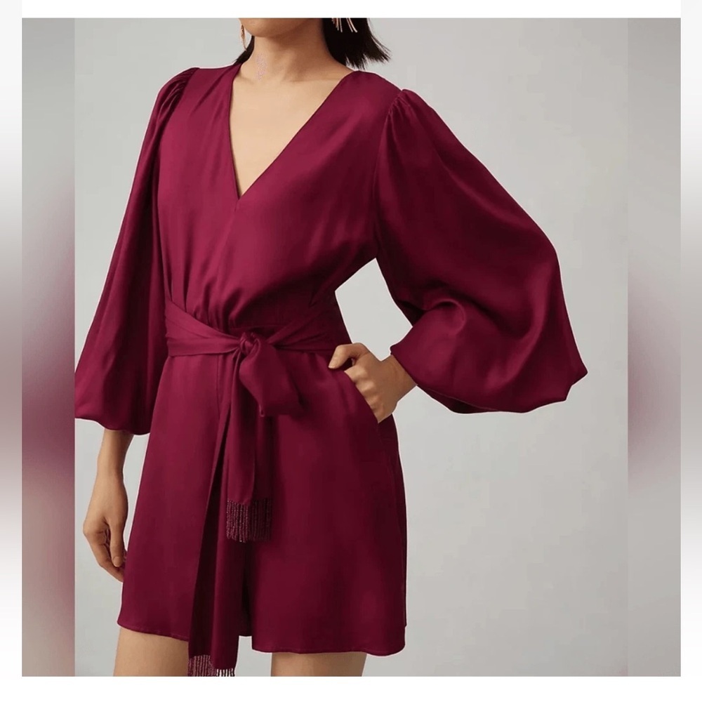 Farm Rio x Anthropologie Raspberry Wrap-Style Shorts Romper Medium